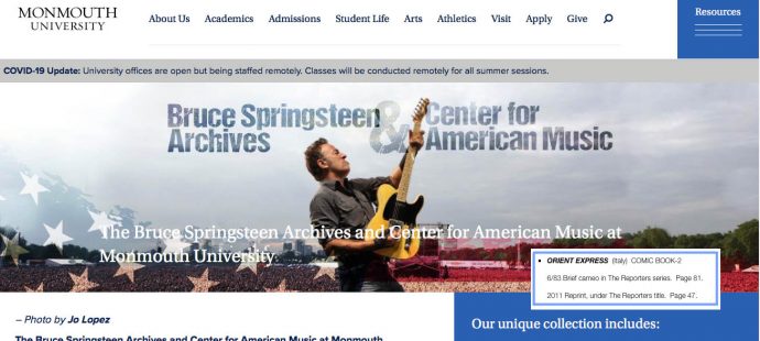Proud to be in the The Bruce Springsteen Archives at Monmouth University