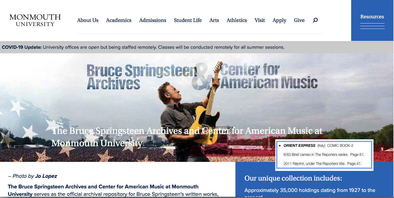 Proud to be in the The Bruce Springsteen Archives at Monmouth University